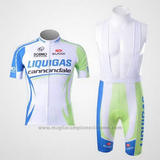 2011 Abbigliamento Ciclismo Liquigas Cannondale Bianco e Verde Manica Corta e Salopette